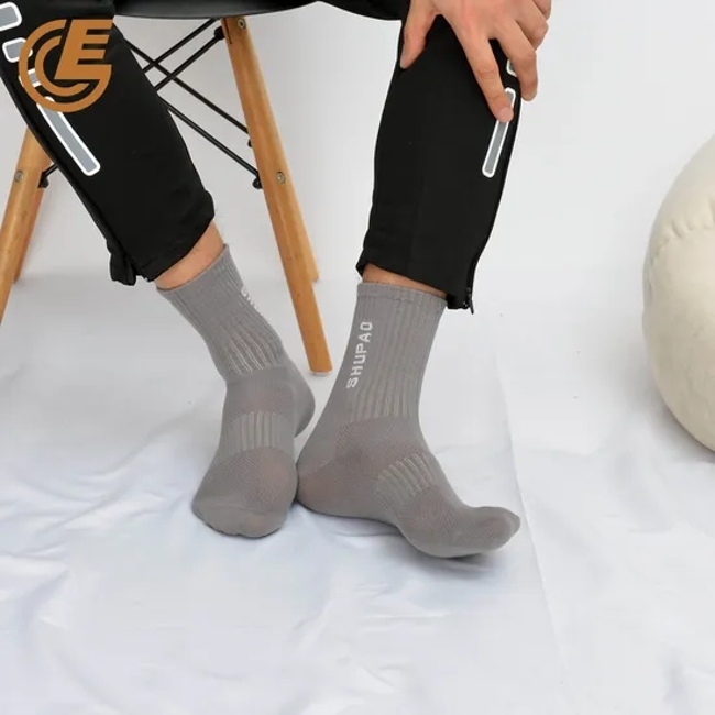 Qlm-325-2 Soft Grey Compression Sports Crew Cotton Socks for Summer