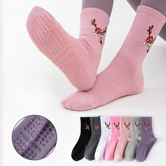 efficient purchasing Pilates Socks with Grips for Women Christmas Deer Yoga Socks Barre Socks Non Slip Cotton Fitness Round 