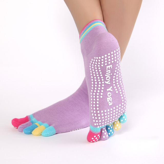artisan crafted Women Sports Colorful Yoga Socks Hot Fitness And Pilates Cotton Socks Rainbow Workout Anti Slip Toe Socks 