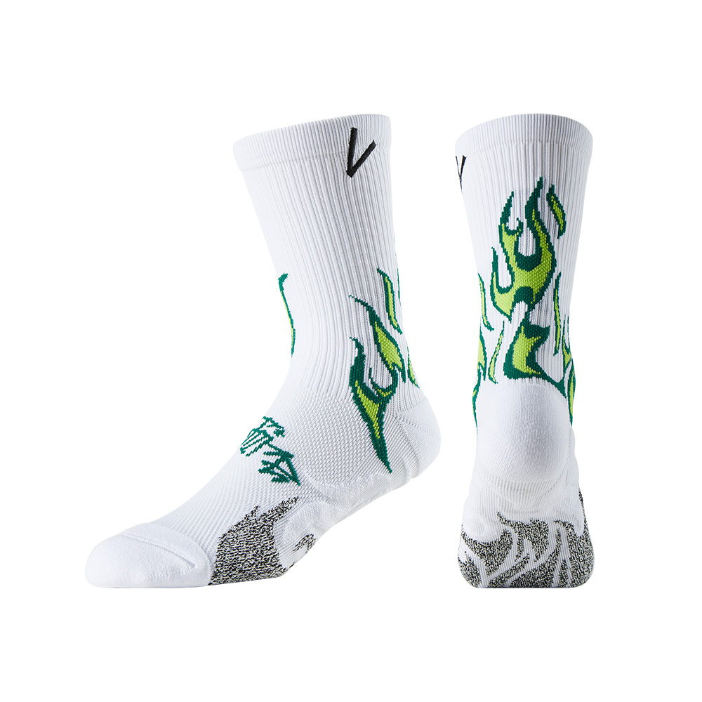 Factory Direct Fire Pattern Running Socks with Arch Support Breathable Cushioned Compression Socks for Men Women Crew Length 