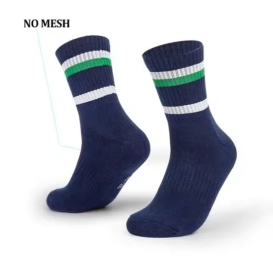 Custom Logo White Athletic Beach Tennis Socks Crew Striped Sport Badminton Socks