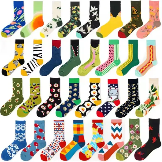 Custom Printed Women′s Cotton Crew Socks Breathable Funny Korean Inspired Fruits Animals Street Fashion Colorful Style Spring