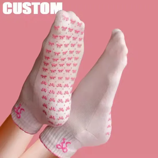 High Quality Non Slip Custom Design Ruffle Yoga Anti Slip Grip Wholesale Ballet Bows Pilates Socks
