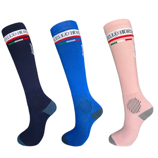 Custom Logo Compression Knee High Elastic Cotton Equestrian Horse Riding Socks