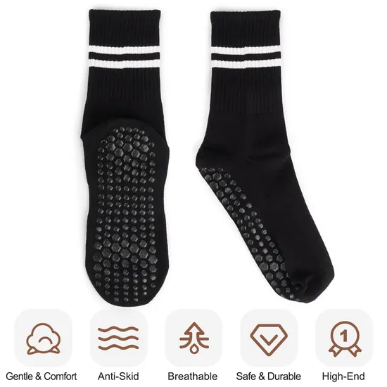 Custom Design Yoga Pilates Socks Non Slip White Pilates Crew Socks