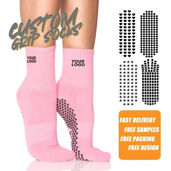 Free Design Soft Custom Logo Women Yoga Sock Non-Slip Pilates Sports Socks Cotton Crew Socks