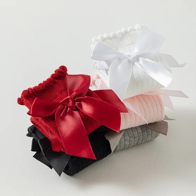 Wholesale Low Price and High Quality Cotton Bow Children Baby Socks