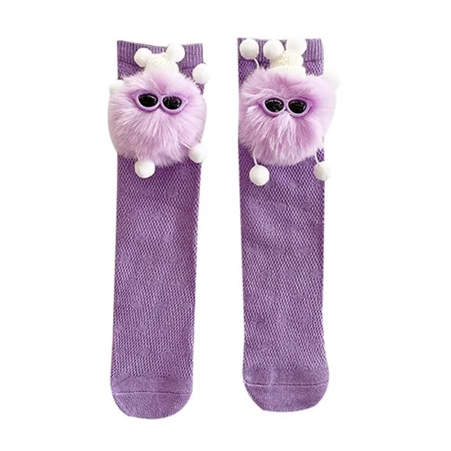 Doll Ins Hipster Baby Children′s MID Tube Socks Cute Hairball Doll Purple BV Green Cotton Runway Calf Socks