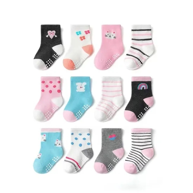 Organic Cotton Cartoon Animal New Born Anti Slip Baby Kids Socks
