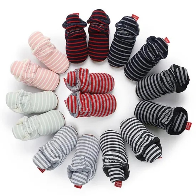 Newborn Whole Cotton Fabric Striped Print Infant Indoor Boy Girl Shoes Booties Crib Floor Baby Socks