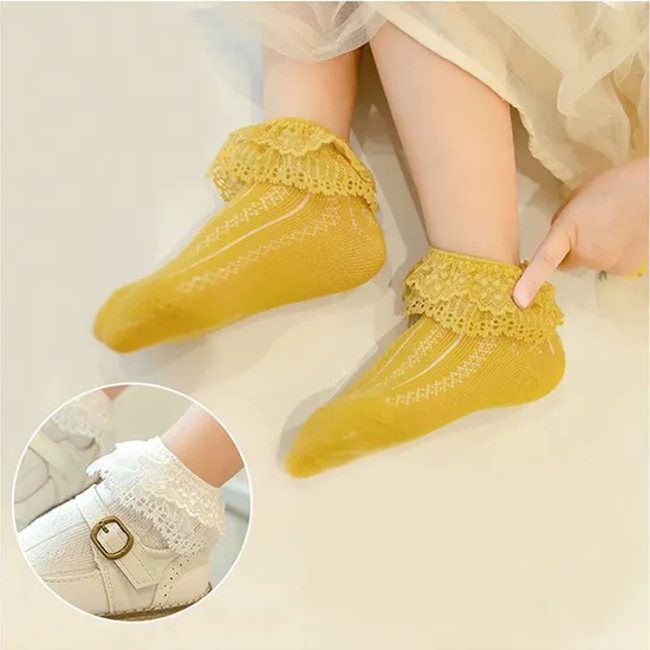 Soft Lace Fancy Sheer Mesh Flower Socks Cute Baby Girls Ruffle Socks