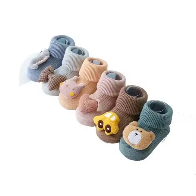 Custom Cartoon Non Slip Doll Dispensing Baby Infant Socks Bobble Thermal Socks
