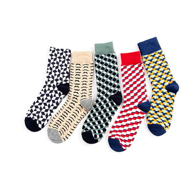 Certificate OEM ODM Factory Pairs/Bag Colorful Geometric Striped Trend Cotton Socks