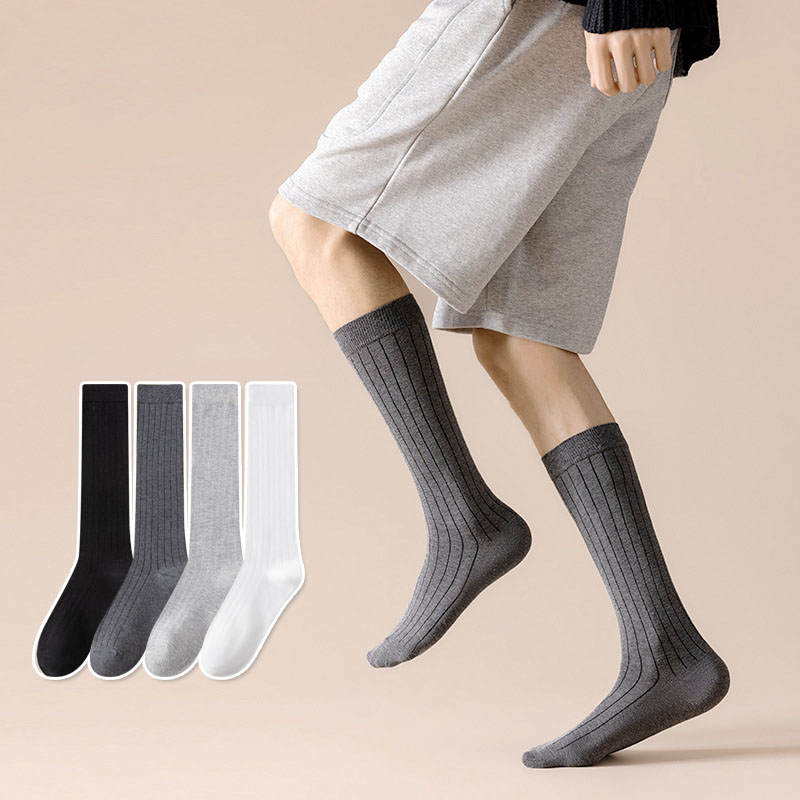  Simple Fashion Men's Knee Socks Solid Striped Knitting Cotton Long Socks Men Stockings Sports Basketball Thigh High 