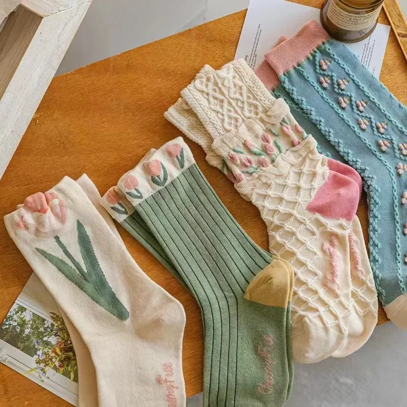 Private Label New women s Socks Long Tube White Yk Cute Socks Absorb Sweat and Prevent Odor women s Butterfly Knit Socks Girl s 
