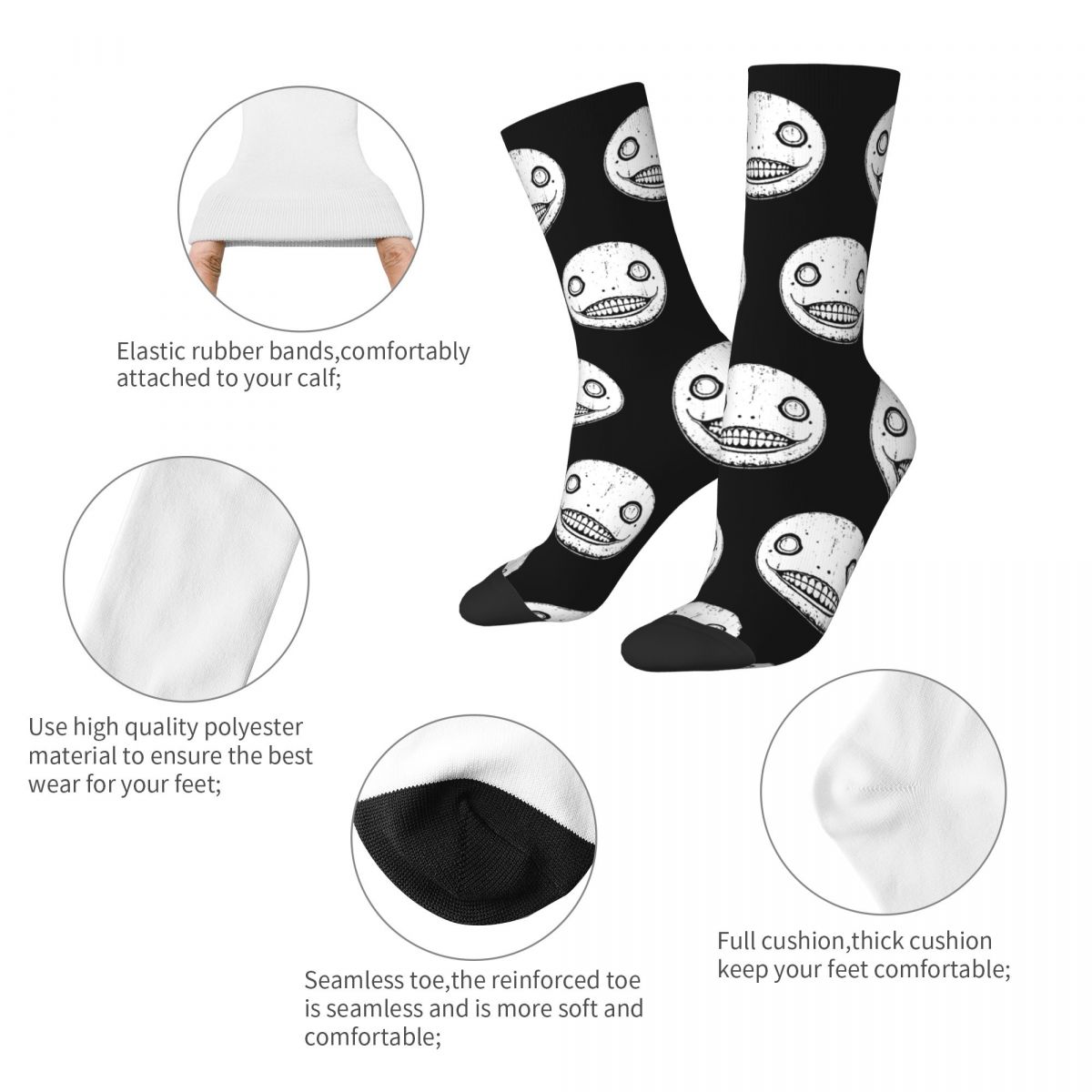  Cool Emil Nier Replicant Automata Gestalt Game Basketball Socks Polyester Crew Socks for Women Men 