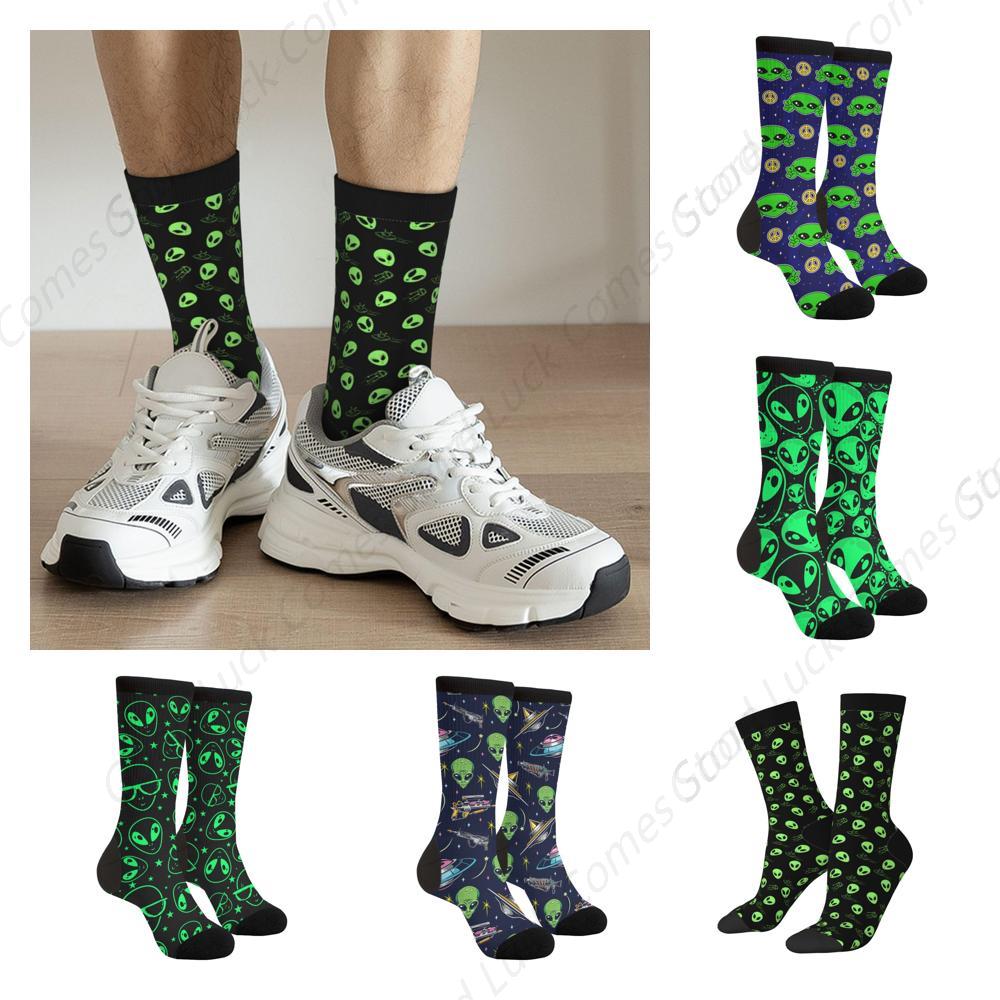 Lowest Price Alien Face Alien Dress Green Peace Love Casual Unisex Novelty Fun Crew Socks Fashion Comfortable And women Crazy 