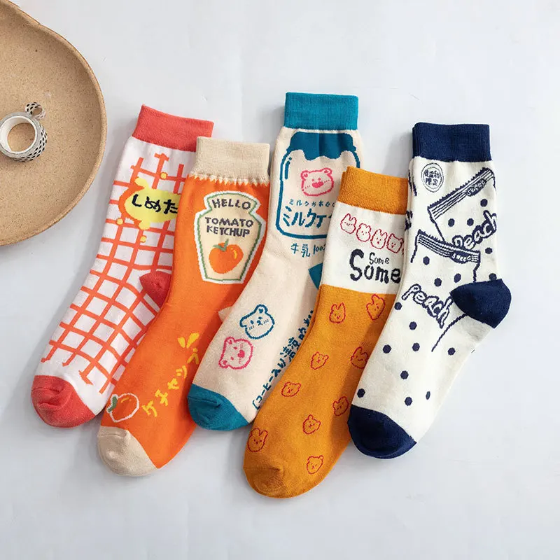 Tailor-made women s Mid tube Socks Spring and Autumn Cartoon Plaid Street Cute Stockings College Style Cotton 