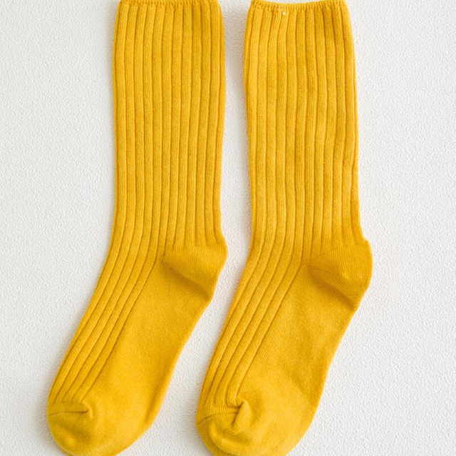 custom printing New Arrive Harajuku Retro women Cotton Loose Socks for Winter In Tube Korean Pure Color Yellow Designer 