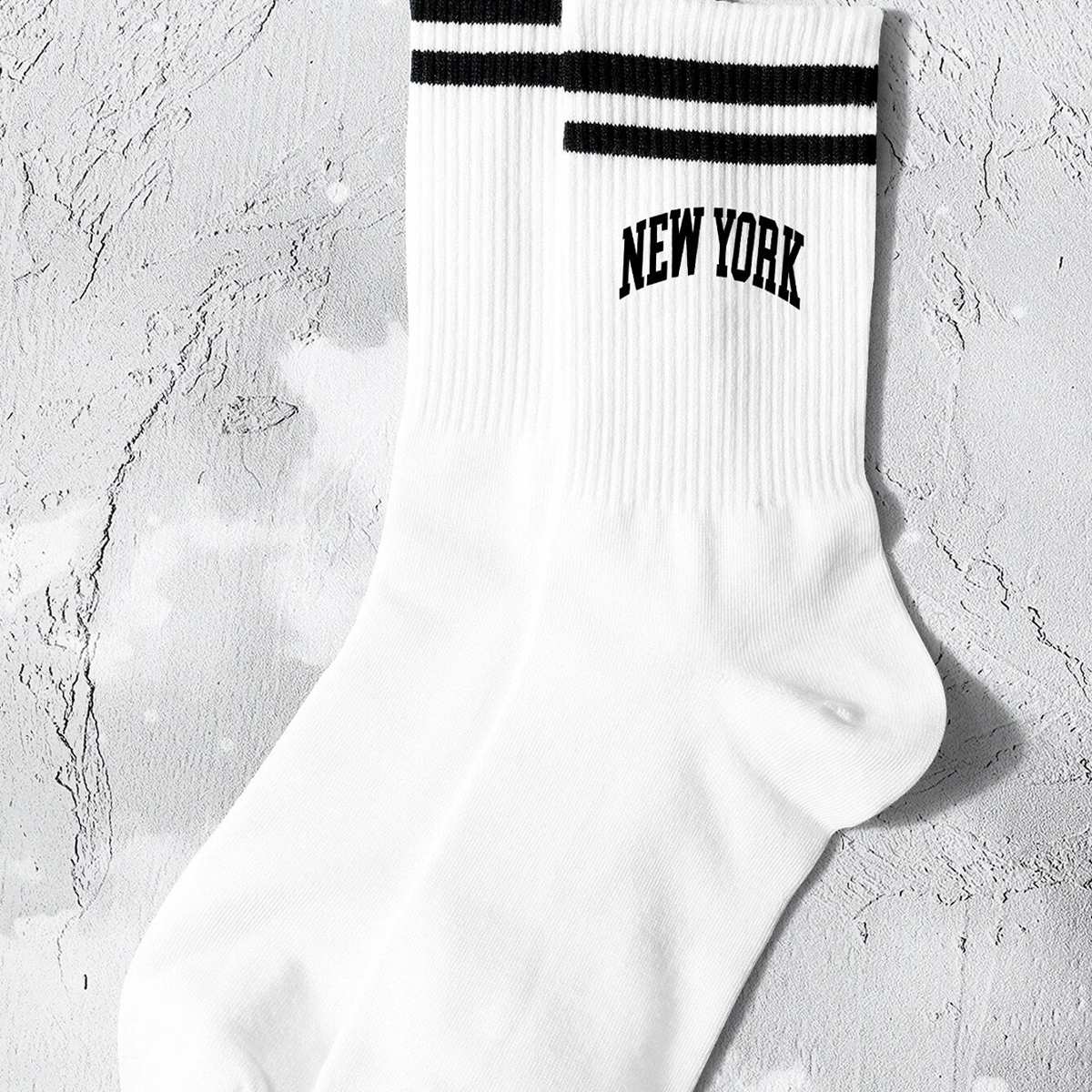 high-volume orders women s Crew Socks White Socks "New York" Lettering and Stripes Comfortable Breathable Moisture 