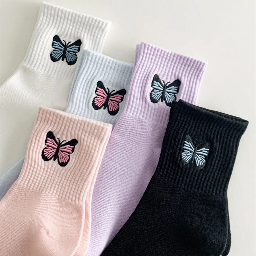 exclusive offers Lot women s Butterfly Embroidery Fashion Crew Cotton 
