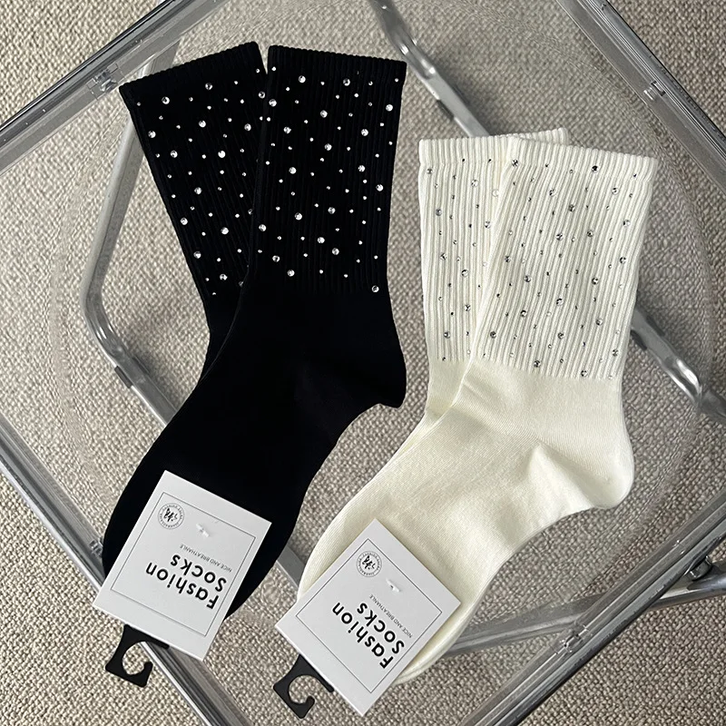 private consumption womens Socks Embellished Little Rhinestone Cluster Crew 