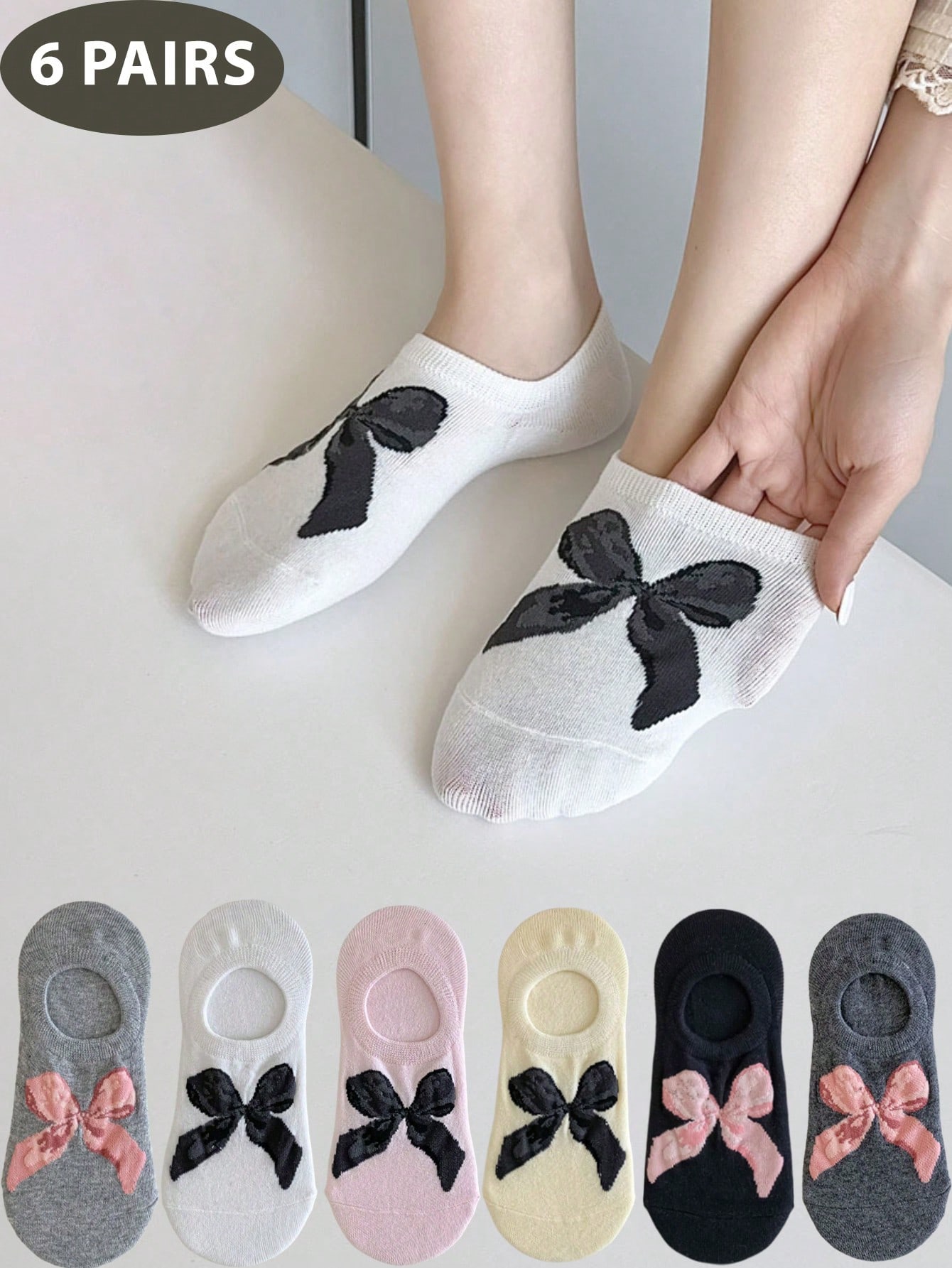 handmade sets of women s Four Seasons ankle socks Cute bow pattern suitable for everyday 
