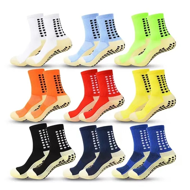 Hot Sale Custom Logo Spandex Grip Black Compression MID-Tube Non-Slip Knitting Wholesale Gym Soccer Football Men Crew Sports Socks