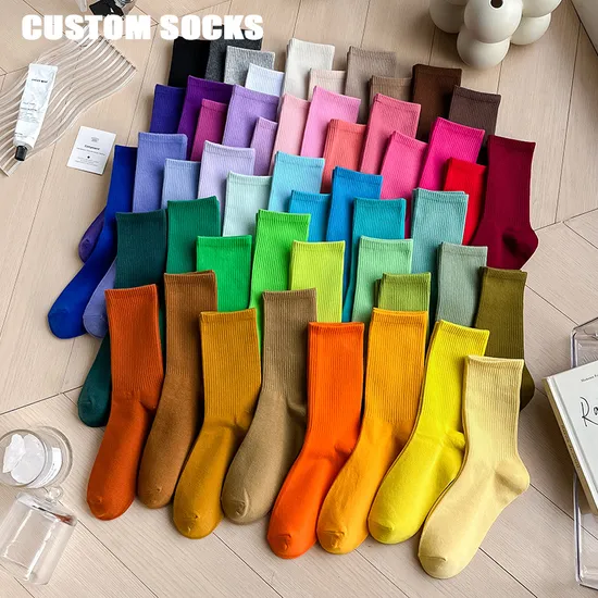 High Quality Design Logo Crew Colorful Fashion Brand Packaging Gym Embroidery Jacquard 100% Cotton Women Men Unisex Custom Sports Cushion Socks