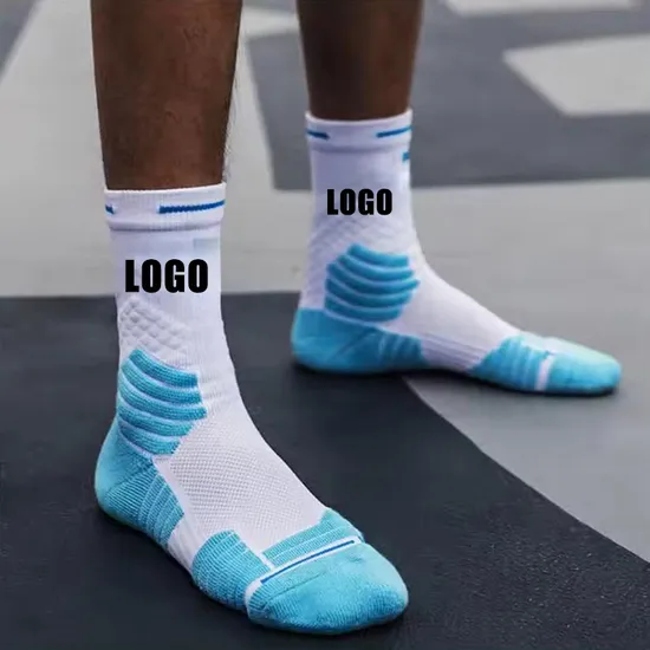 Wholesale Custom Logo Ant-Slip Athletic Packaging Crew Non-Slip Grip Men Basketball Socks