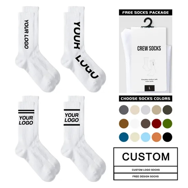 Manufacturer Design Logo Crew Black Jacquard Brand White Wholesale High Quality Custom Men Sports Socks