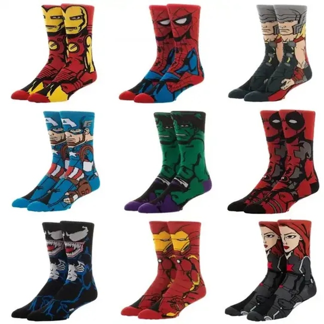 Custom Logo Crew Men Socks Anime Funny Cotton Socks Cartoons Character Novel Marvel Happy Cartoon Men Calcetines Socks
