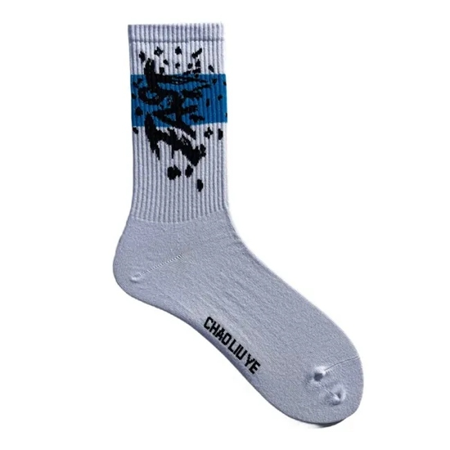 Custom Designer Fashion Crew Cotton Jacquard Socks Men Knitted Custom Logo Socks
