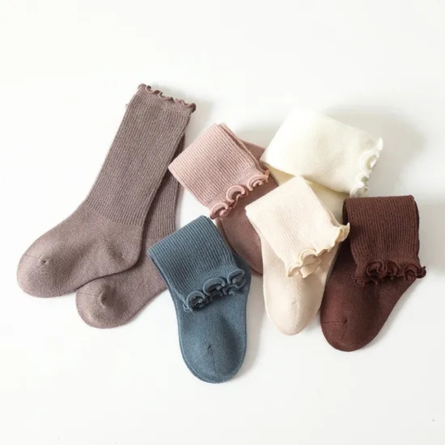 Ruffled Princess Style Toddlers Knee High Soft Frilled Cotton Baby Girls Socks