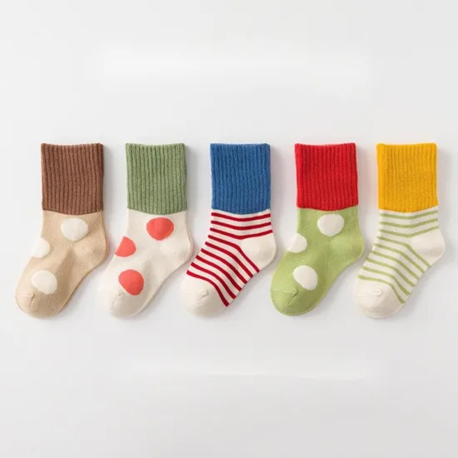 Customized Wholeseller Infant Kids Baby Cotton Jacquard Polka Stripe Socks OEM ODM Good Quality Supplier