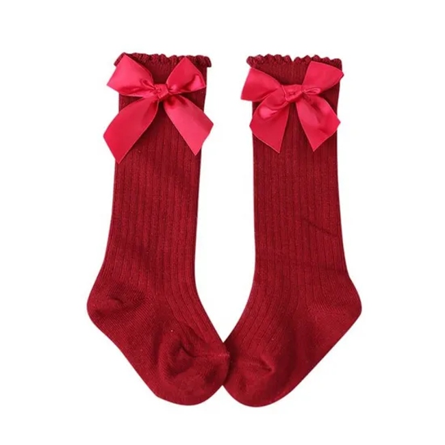 Newborn Cozy Ribbed Girl Baby Socks with Bows