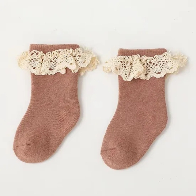 Trendy Baby Girl Solid Ribbed Thin Cotton Cute Lace Ruffle Princess Socks
