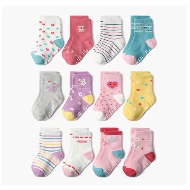 Organic Cotton Cartoon Animal New Born Anti Slip Baby Kids Socks