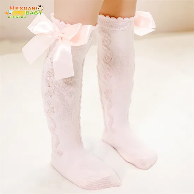 Sweet Solid Color Bow Cotton Long Knee High Baby Kids Stocking Socks