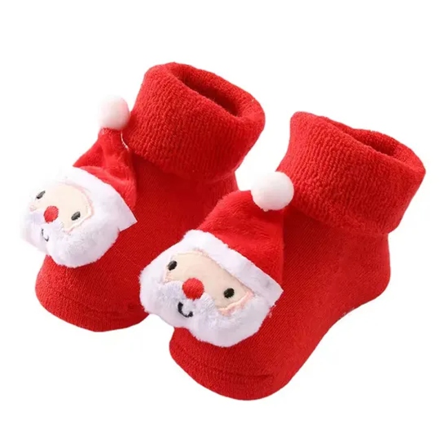 D Cartoon Christmas Thick Red Infant Winter Anti Slip Baby Socks