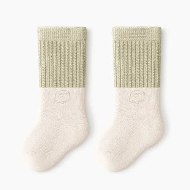 High Quality Patchwork Colored Baby Socks Baby Winter Thick Warm Socks Knitted Cartoon Pattern Knee High Socks for Newborn