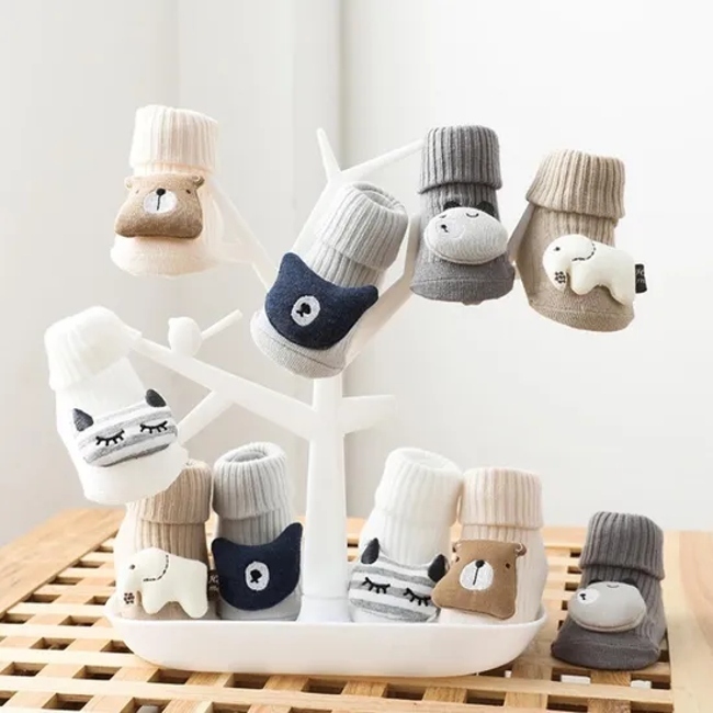 D Warm Baby Socks Cartoon Pattern Floor Anti Slip Cotton Winter Soft Boot Shoes