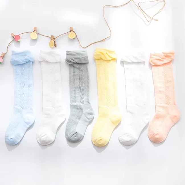 Children′s Socks Anti Mosquito Socks Baby Socks Long Socks Spring and Summer Thin Mesh Wooden Ear Edge Knee High Baby Socks