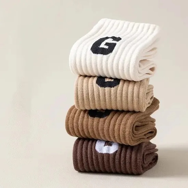 Custom Logo High Quality Crew Jacquard Breathable Women Striped Cotton Socks