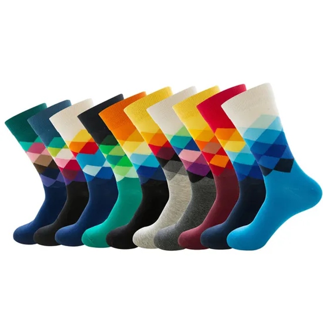 Fashion Happiness Socks Custom Made Colorful Cotton Bamboo Fancyed Cool Bright Colored Business Mens Dress Socks for Men