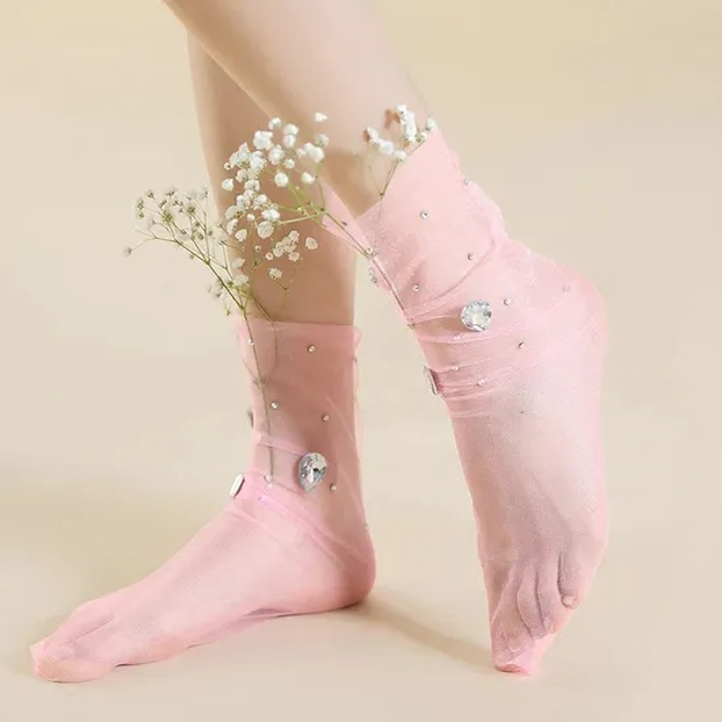 2024 New Women′s Girls Socks Funny Socks Novelty Crew Crazy Women Socks with Jewels