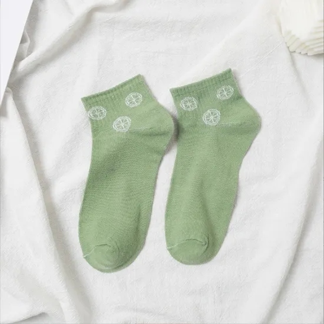 Fresh Green Lemon Athletic Low-Cut Crew Socks for Women
