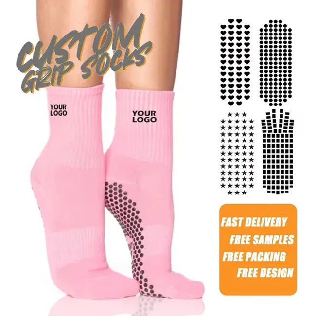 Free Design Soft Custom Logo Women Yoga Sock Non-Slip Pilates Sports Socks Cotton Crew Socks