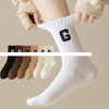 Custom Logo High Quality Winter Crew Jacquard New Letter Cute Breathable Athletic Socks Women Striped Sports Socks