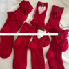 High Quality Crew Custom Logo Socks Red Knitting Jacquard Design Cotton Women Socks